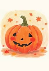 smilling illustration pumpkin hand drawn watercolor Halloween digital art