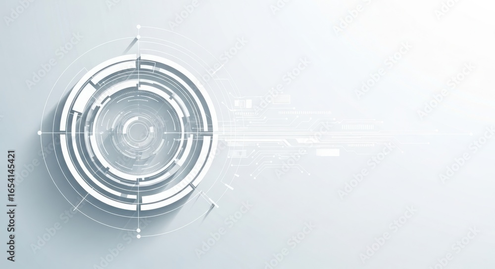 Poster futuristic digital target with glowing concentric circles and crosshairs interface element