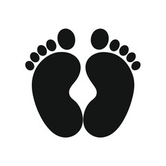 Baby footprints vector in black on white background.