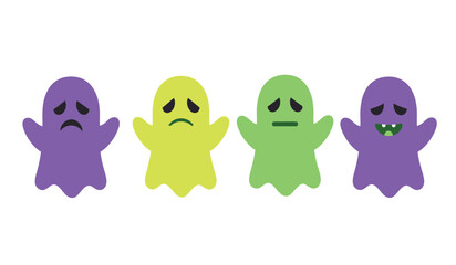 Sad Colorful Ghost Pattern on White Background Perfect for Halloween or Spooky Theme Designs and Illustrations for Kids and Adults Alike