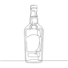 Alcohol bottle continuous one line drawing. bar beverages isolated vector.