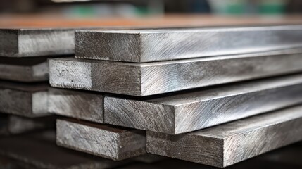 High definition photo of stack of stainless flat bar.