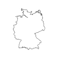 Obraz premium Vector line art of Germany map outline in minimal black and white style, geographical border illustration