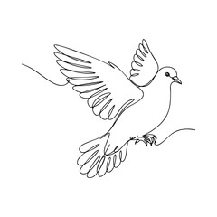 Obraz premium Vector line art illustration of a flying dove bird in continuous one line minimalist style, symbol of peace, freedom, and spirituality, perfect for abstract animal artworks and symbolic designs