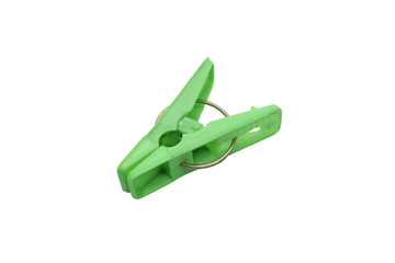 green plastic clothespin isolated on white