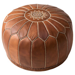 Brown leather pouf ottoman isolated on transparent background for stylish home decor