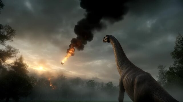 Dinosaur extinction moment: asteroid strike, planetary upheaval, boundary layer, fossil evidence, late Cretaceous, Earth crisis, cosmic force, biosphere change, ancient disaster, species end,