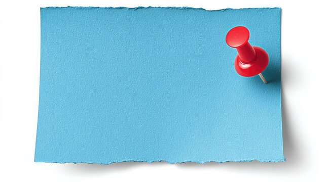 A blue sticky note with a red pushpin on a white background