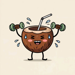 Funny Coconut Lifting Dumbbells Vector for World Coconut Day