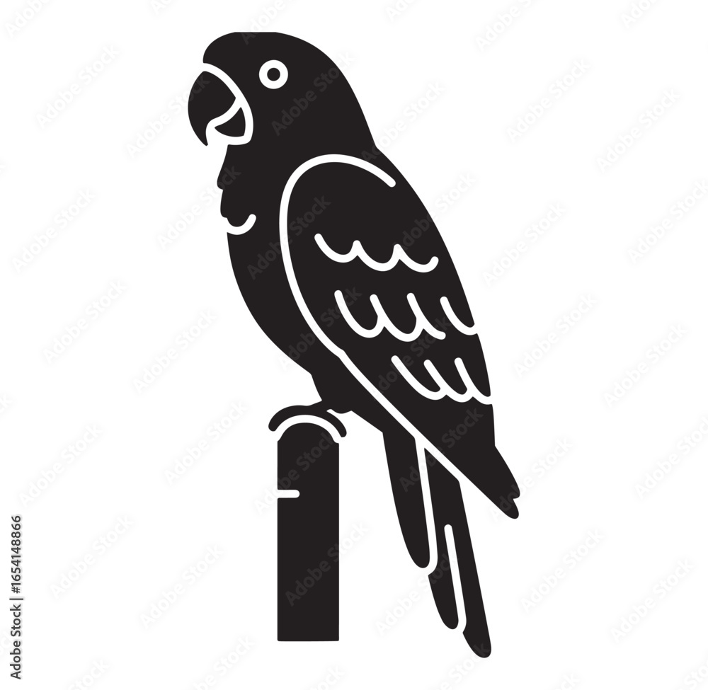 Poster silhouette of a parrot perched on a branch vector illustration design element