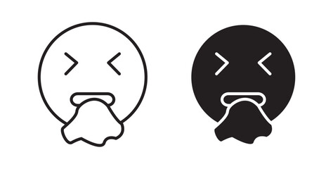 Puking emoji icon or puke expression icon . Vector illustration with stroke and fill on a white background.