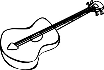 Obraz premium Black and white line art drawing of an acoustic guitar, simple outline illustration for music design, coloring page, clip art, logo, and graphic projects. 