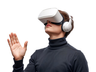 Immersive virtual reality experience, exploring digital landscapes and interactive simulations