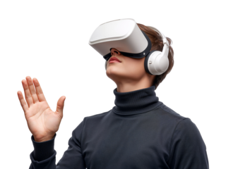 Immersive virtual reality experience, exploring digital landscapes and interactive simulations