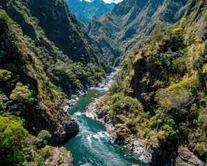 Obraz premium High Angle View Of River Winding Through Lush Green Valley