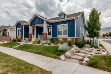 Blue Suburban Home Exterior