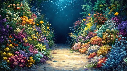Obraz premium Lush Underwater Garden with Vibrant Plants and Colorful Fish