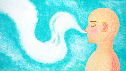 human meditation mediter breath therapy mind mental brain health concept conscious yoga chakra spiritual holistic healing peace meditate abstract energy watercolor painting illustration design art