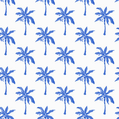 Tropical Blue Palm Tree Seamless Pattern, Exotic Coconut Foliage, Watercolor Hand-Painted Style Island
Vacation Design