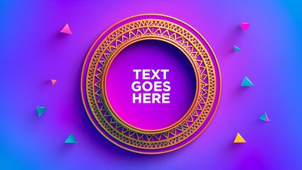 Abstract geometric circle design with gold pattern and vibrant blue and purple gradient background