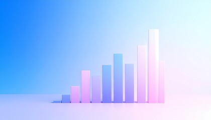 Modern 3D bar graph visualization illustrating business growth, financial progress, and data analysis in an abstract, vibrant digital setting with a pastel gradient.