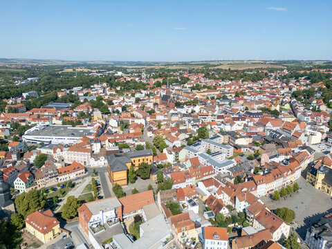 aerial view of the old town Apolda city in Thuringia East Germany horizontal