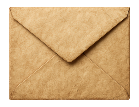 Front view of an old closed aged paper envelope on.