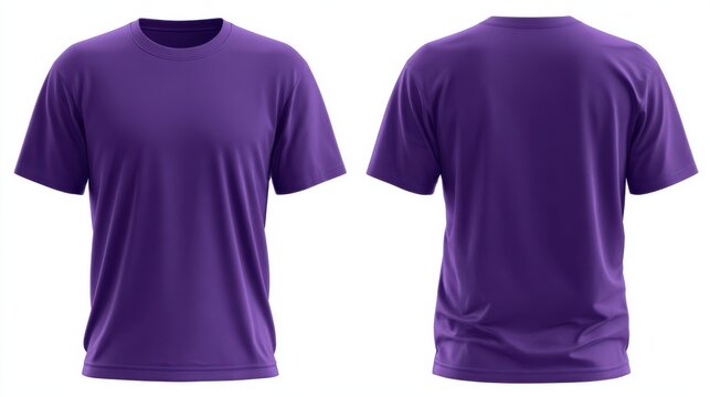 High definition photo of purple tshirt mockup front and back views on white background vector template for apparel design. - Powered by Adobe