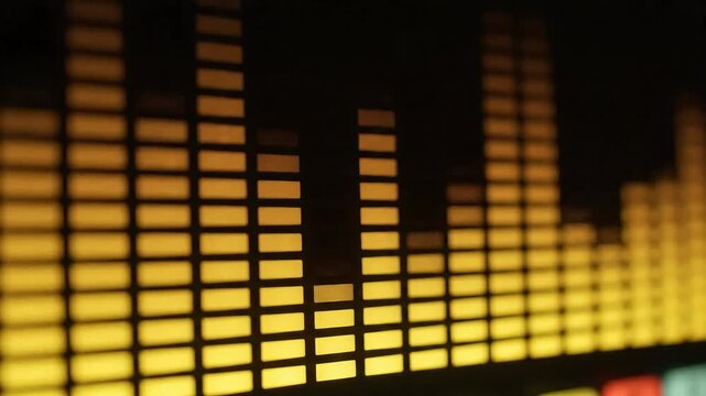 Dynamic audio equalizer bars pulsing with vibrant energy perfect for music visuals and sound design projects golden rhythm in the dark