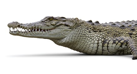 Detailed Crocodile Portrait with Sharp Teeth and Textured Skin on White Background