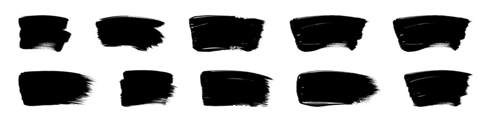 Black brush strokes set with paint brush grunge texture. Paintbrush strokes collection.