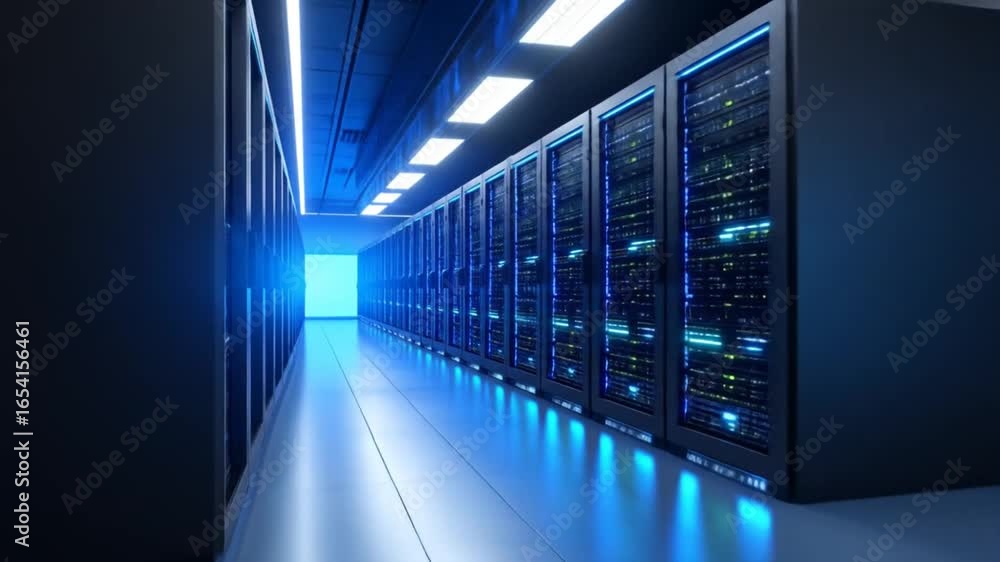 Poster data center's server racks: a dynamic journey through the digital fortress