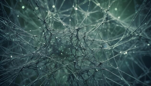 Intricate network of neuron connections and pathways with sparkling lights, representing complex data.