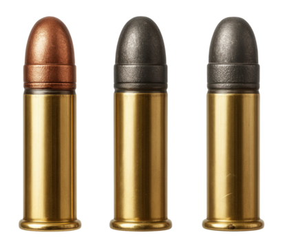 Three.22 rimfire cartridges of different sizes side by side.