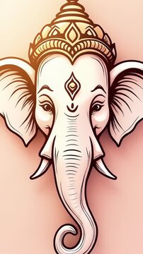 A detailed vector illustration of Lord Ganesha idol in pastel colors, surrounded by floral garlands, incense smoke, and diyas, minimalist flat art style, festive background.
