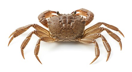 Detailed Frontal View of a Brown Crab on a Clean White Background