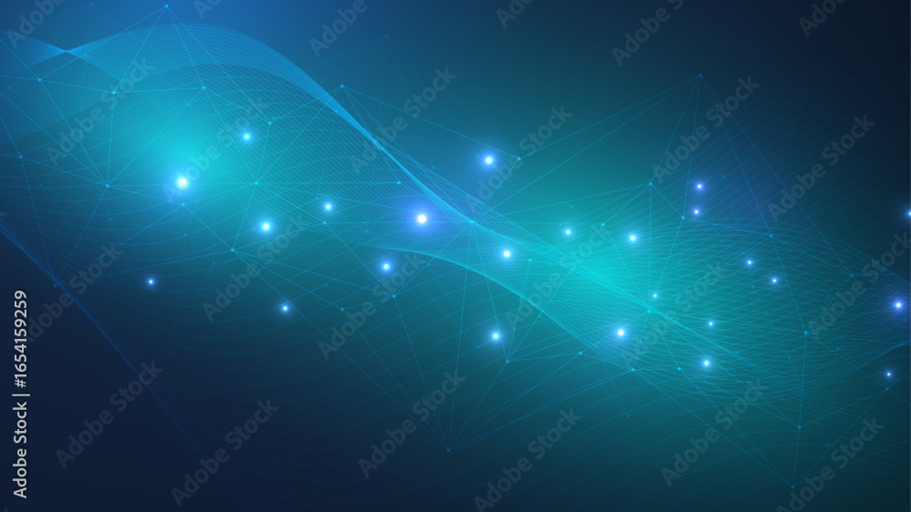Poster geometric abstract background with connected line and dots. structure molecule and communication. bi