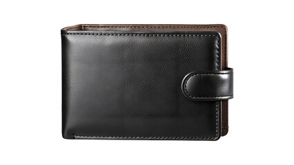 Elegant black leather wallet with a button isolated on transparent background is perfect for carrying your money and cards