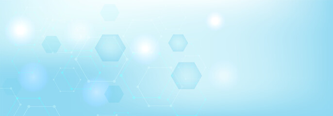 Health care or medical abstract background with hexagons, lines and dots. Scientific innovation banner template concept. Biology and pharmaceutical technology background. Vector illustration.