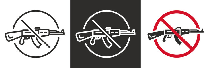 flat and linear set icons, do not military zone, no guns sign, demilitarization icon, simple symbols on white and black background - editable stroke vector illustration