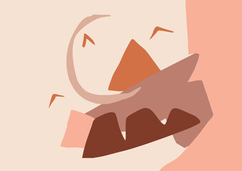 Minimalist abstract landscape with moon and flying birds. Vector artwork for postcard. Modern trendy boho style in earth tones.