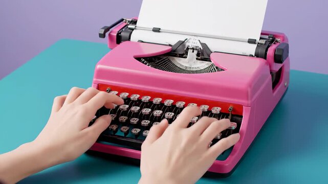 Pink Typewriter and Hands Typing Creative Writing Retro Aesthetic.