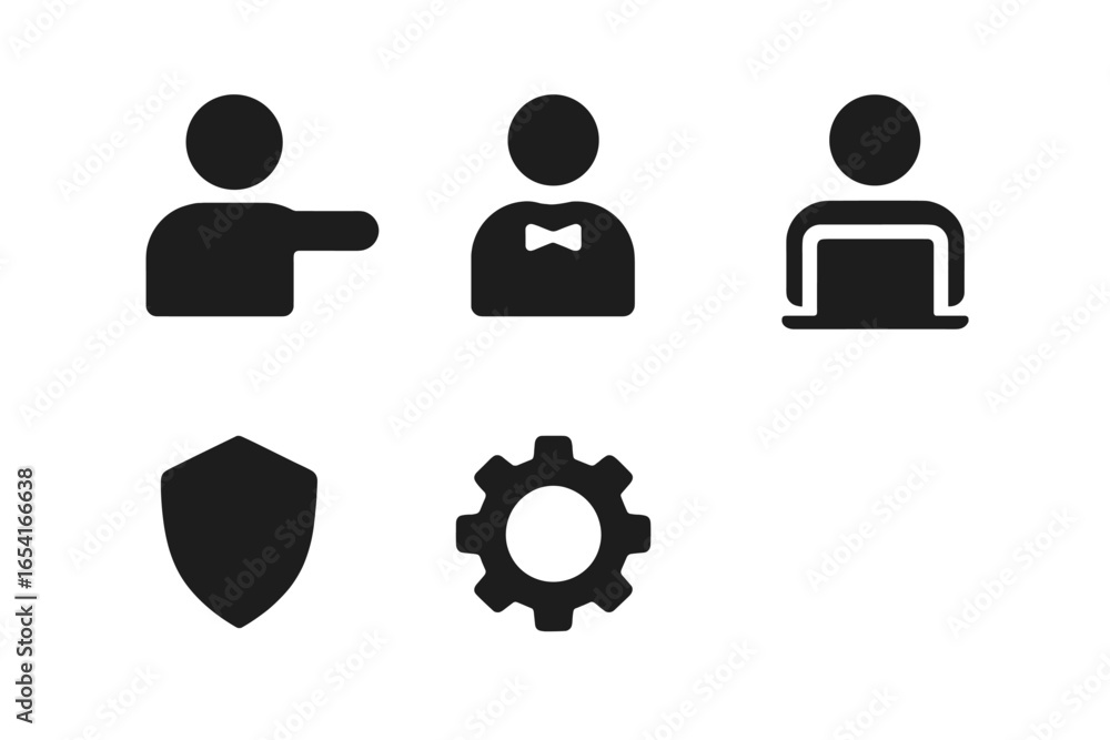 Poster modern ui icons for profile, settings, security, and computer use on a dark gradient background