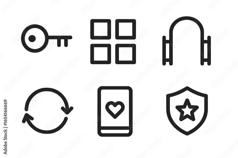 Poster modern minimalist icons for security, data, and ui on dark background with subtle glow