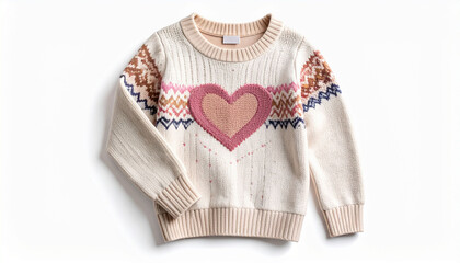 Brown Sweater with Heart Design White Background