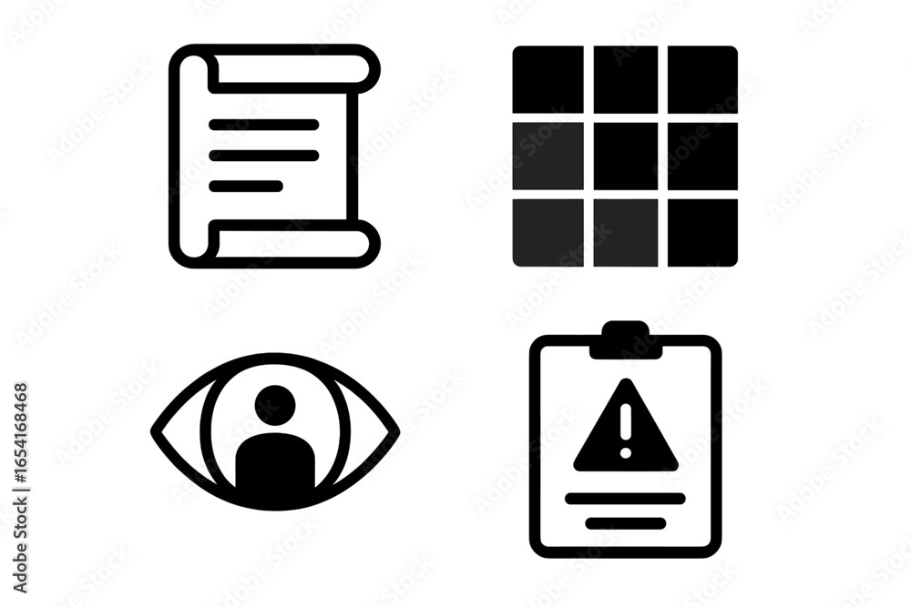 Poster abstract icons for data, vision, and alerts on dark gradient background, symbolizing information man