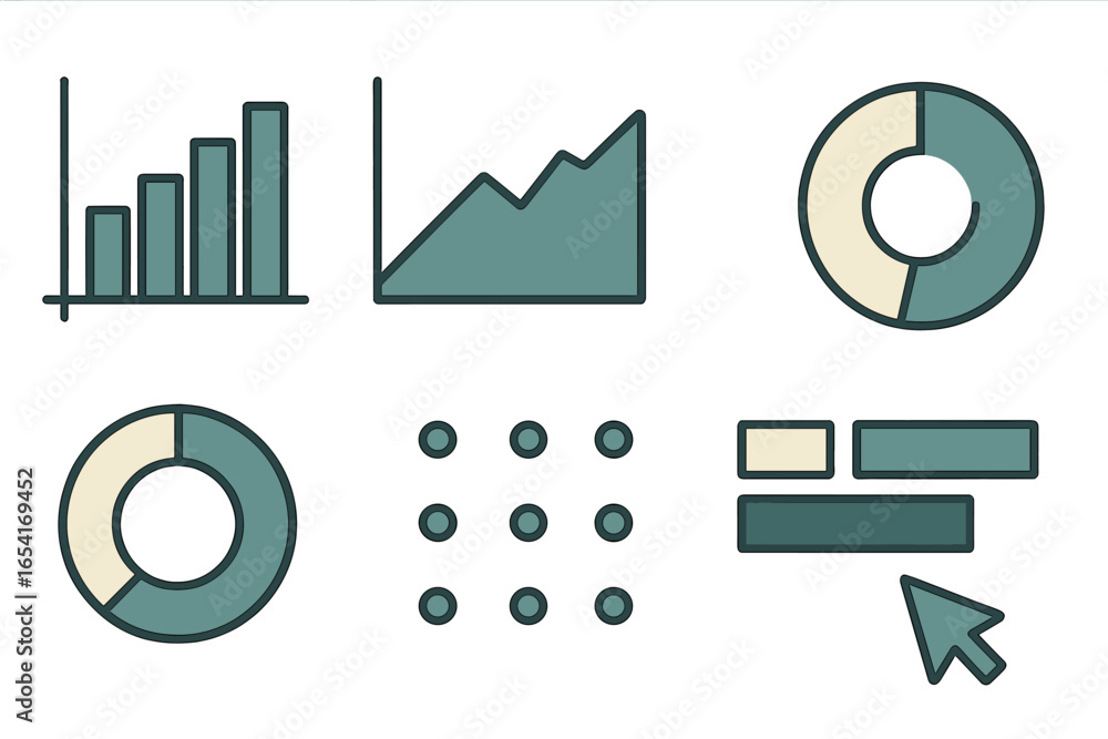 Poster modern flat design infographic elements with charts, graphs, progress bars, and cursor icon