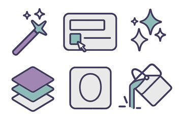 Fototapeta premium Stylized graphic design and editing icons with glowing outlines on dark background
