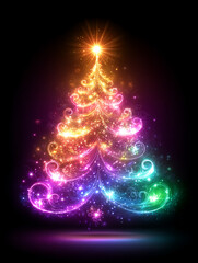 Glowing christmas tree on a black background