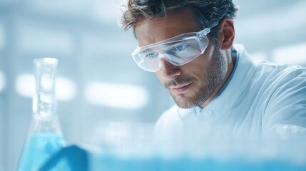 Scientific research in a laboratory male scientist analyzing data modern lab environment close-up view focused experimentation